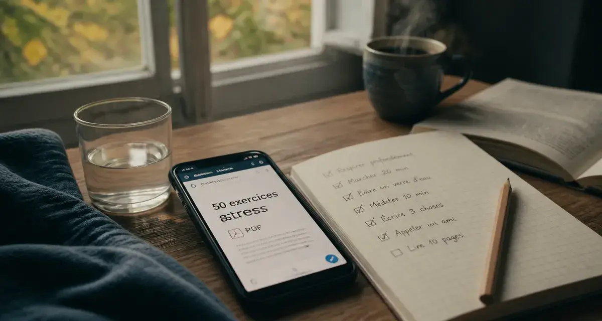 50 exercices pour gérer son stress pdf : carnet et smartphone avec liste d’exercices
