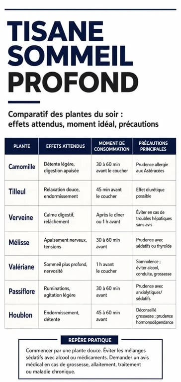 Tisane sommeil profond : comparaison des plantes du soir, effets et précautions