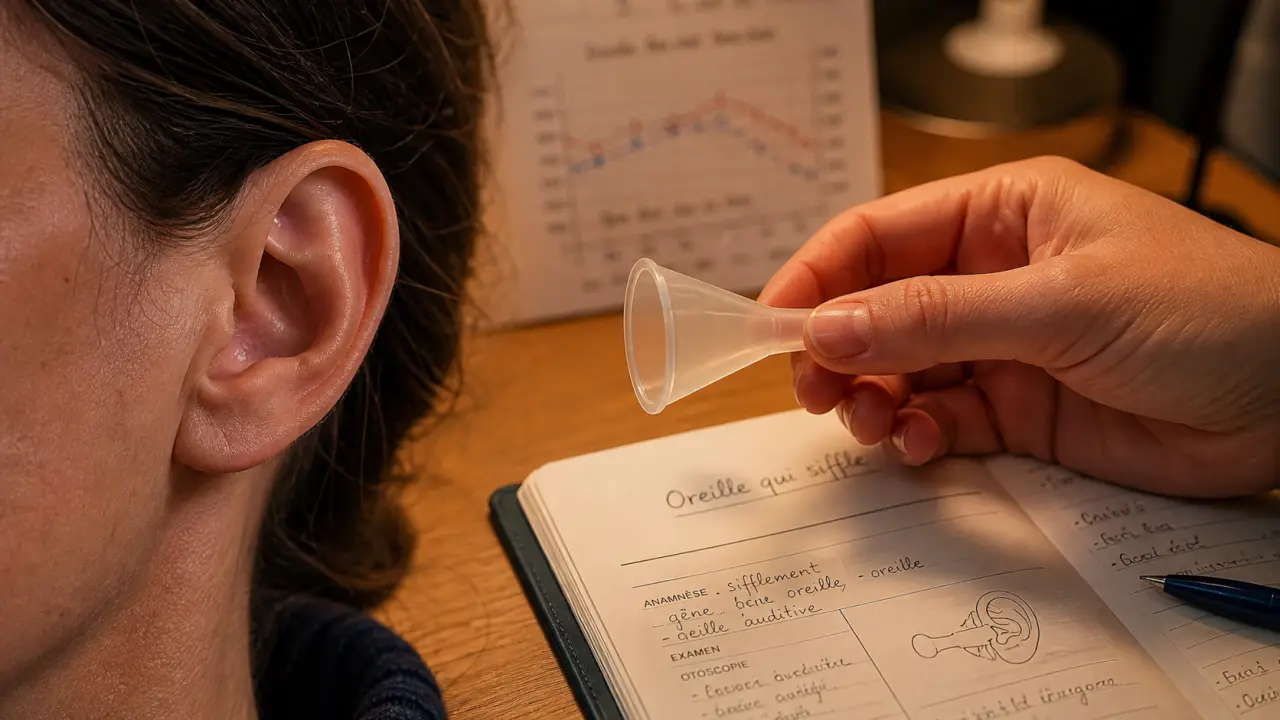 Signification oreille gauche qui siffle, oreille en gros plan et examen ORL