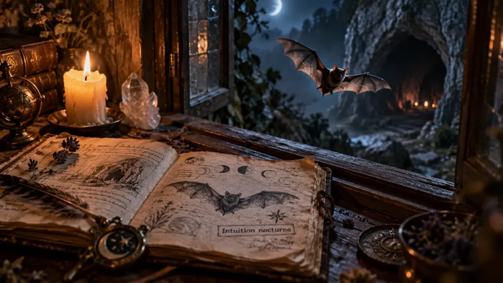 La chauve-souris symbolise la transformation, l’intuition et les périodes de transition