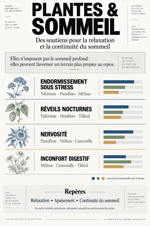 Infographie sur les plantes pour favoriser un sommeil profond selon le besoin