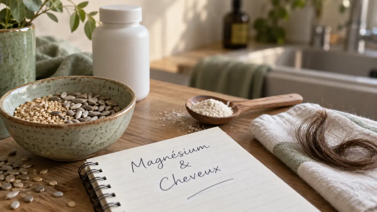 Magnésium et cheveux : compléments et mèche de cheveux sur mouchoir
