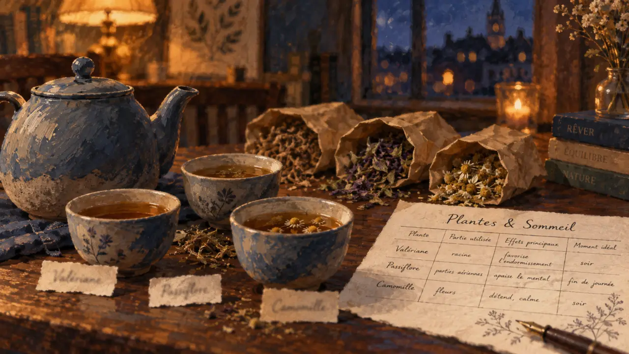 Plante sommeil profond : valériane, passiflore et camomille en tisane