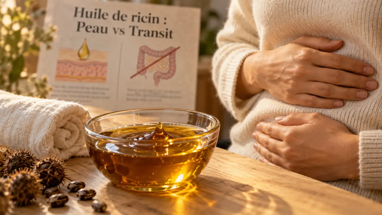 Huile de ricin sur le ventre : massage doux et détente