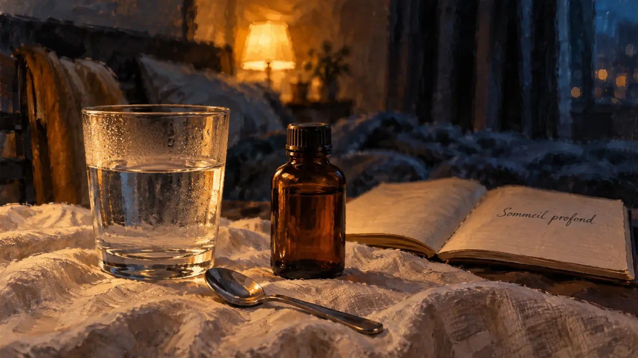Magnésium sommeil profond : flacon et eau tiède pour dormir
